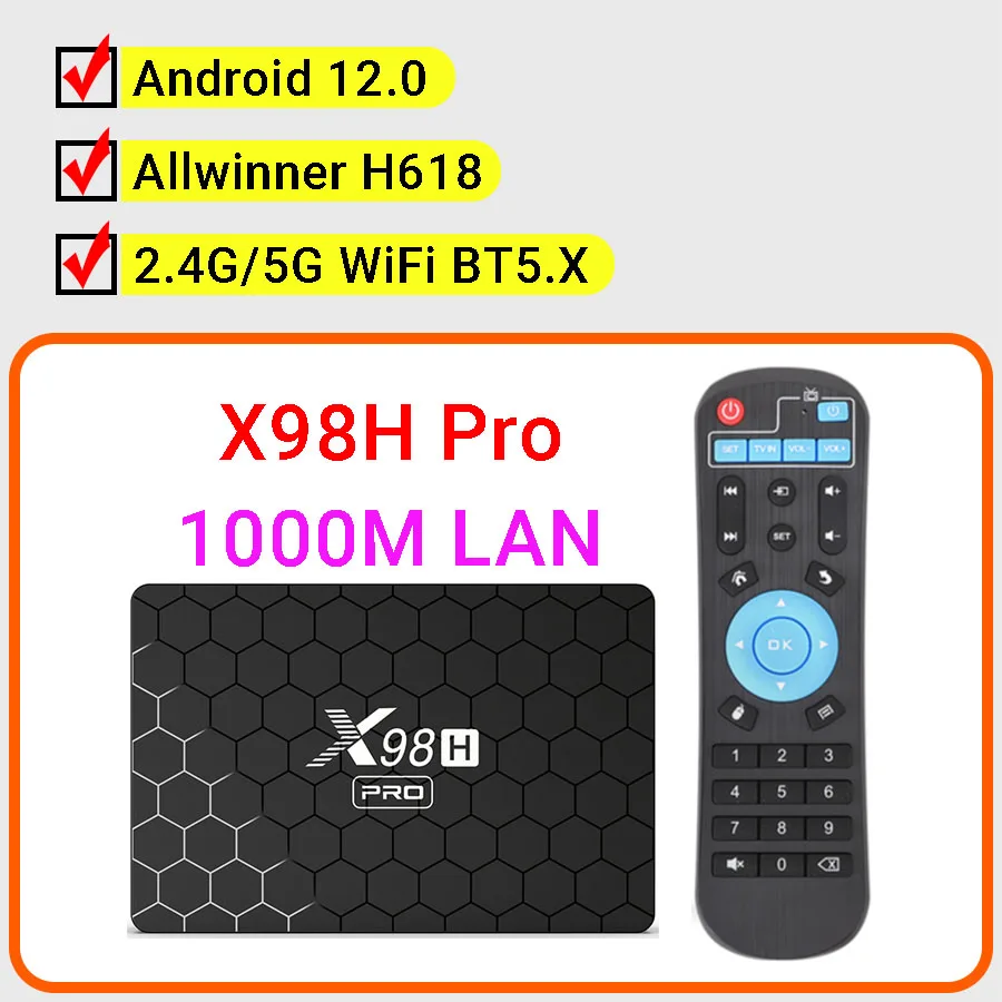 2023 Android 12,0 TV Box X98H Pro Allwinner H618 2,4 G/5G WiFi 1000M LAN BT5.X Поддержка 6K 4K H.265 HEVC телеприставка Android TVBox 0