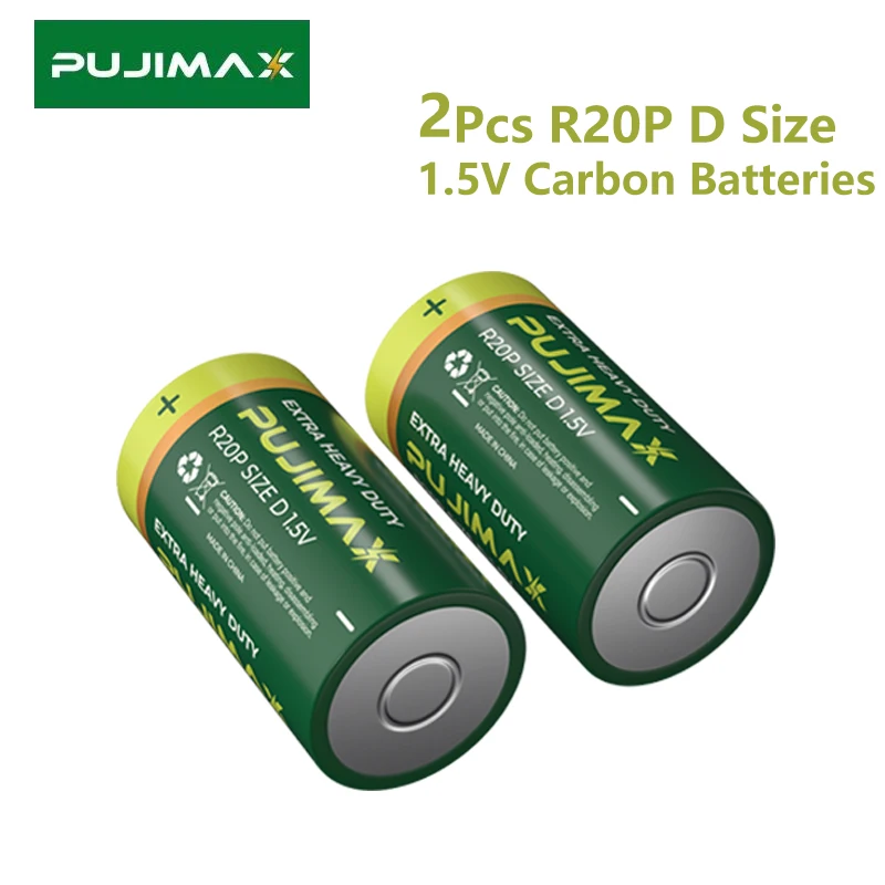 PUJIMAX Carbon Supper Сверхмощная Сухая Основная Батарея 2шт R20P D Размер 1.5 V Батареи для Газовой Плиты Электронный Орган Фонарик 0