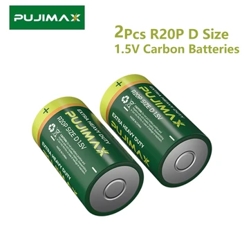 PUJIMAX Carbon Supper Сверхмощная Сухая Основная Батарея 2шт R20P D Размер 1.5 V Батареи для Газовой Плиты Электронный Орган Фонарик
