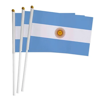 Ручной флаг Аргентины 100шт 14 * 21 см Полиэстер Двусторонняя печать, ручной флаг Аргентины AR с пластиковым флагштоком