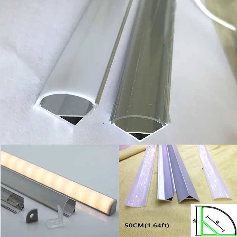 Алюминиевый профиль со светодиодной лентой 5050, светодиодный светильник для кухни, шкафа, ниши или шкафа с углом наклона 45 градусов 6 шт./лот 0,5 м /шт. 1