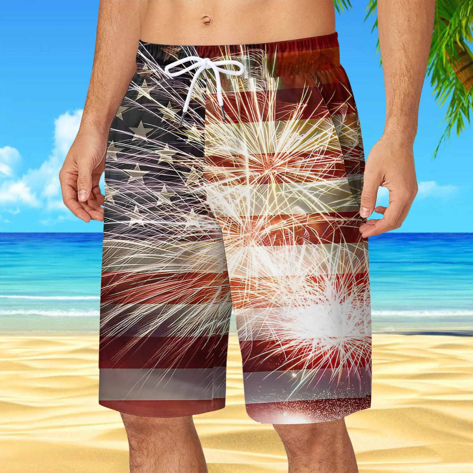 Шорты на День независимости США, мужские гавайские шорты с 3D принтом, купальник, повседневные брюки, мужские и женские плавательные шорты 0