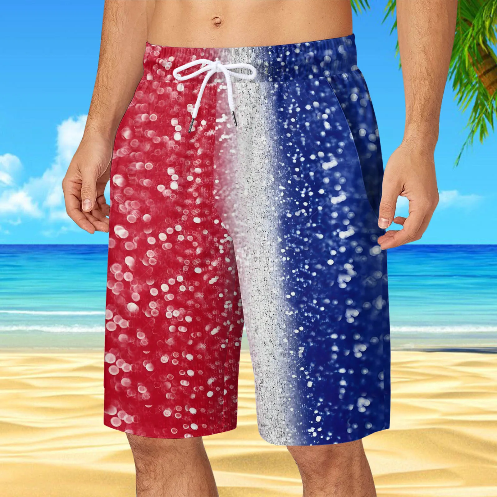 Шорты на День независимости США, мужские гавайские шорты с 3D принтом, купальник, повседневные брюки, мужские и женские плавательные шорты 1