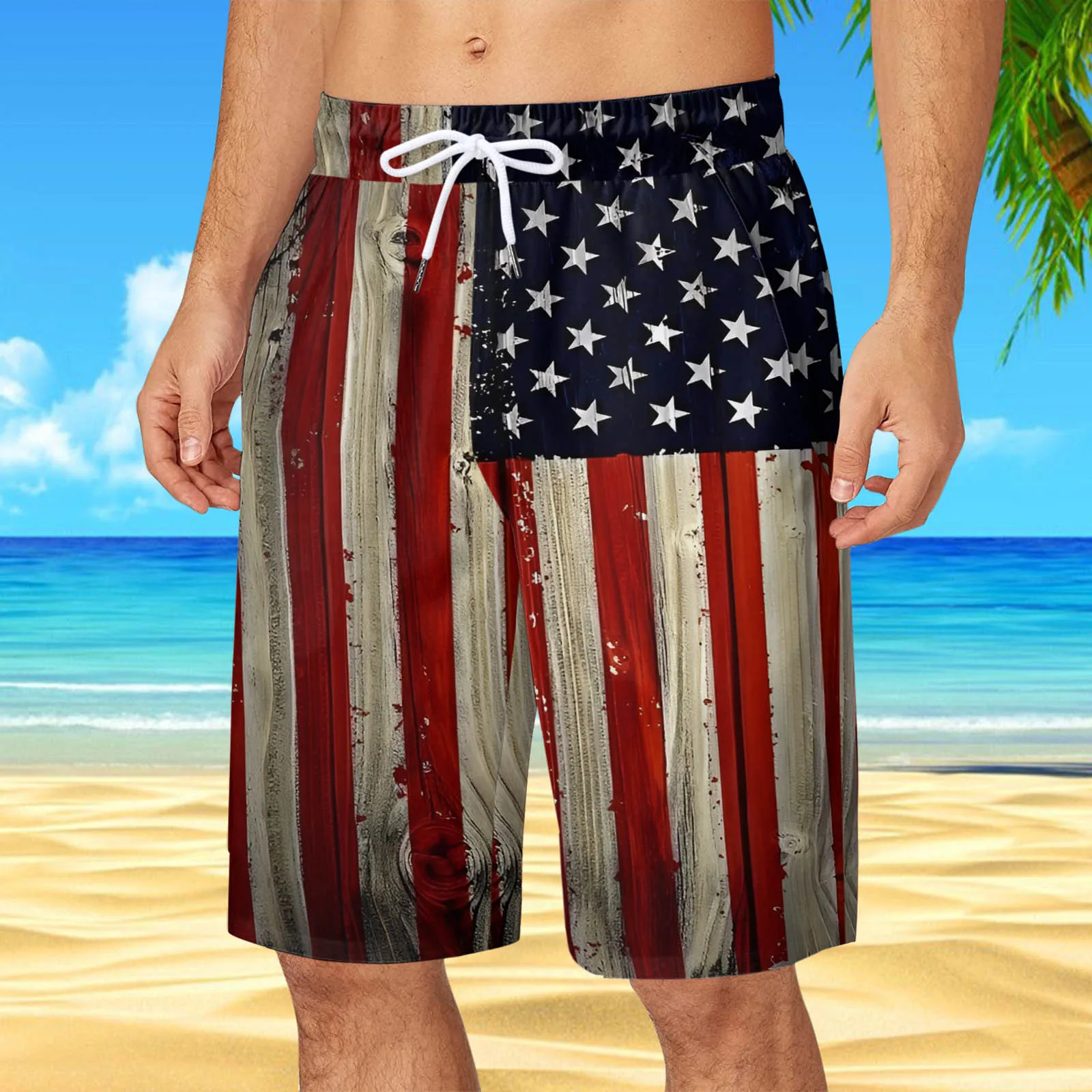 Шорты на День независимости США, мужские гавайские шорты с 3D принтом, купальник, повседневные брюки, мужские и женские плавательные шорты 2