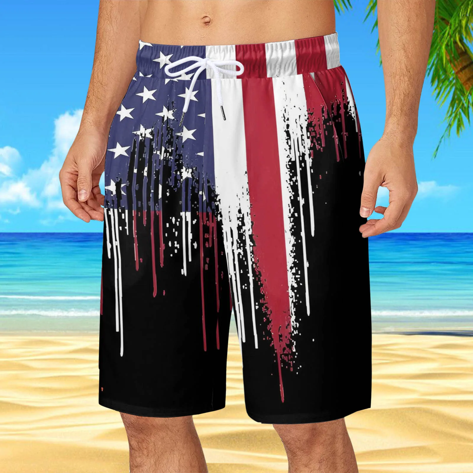 Шорты на День независимости США, мужские гавайские шорты с 3D принтом, купальник, повседневные брюки, мужские и женские плавательные шорты 3