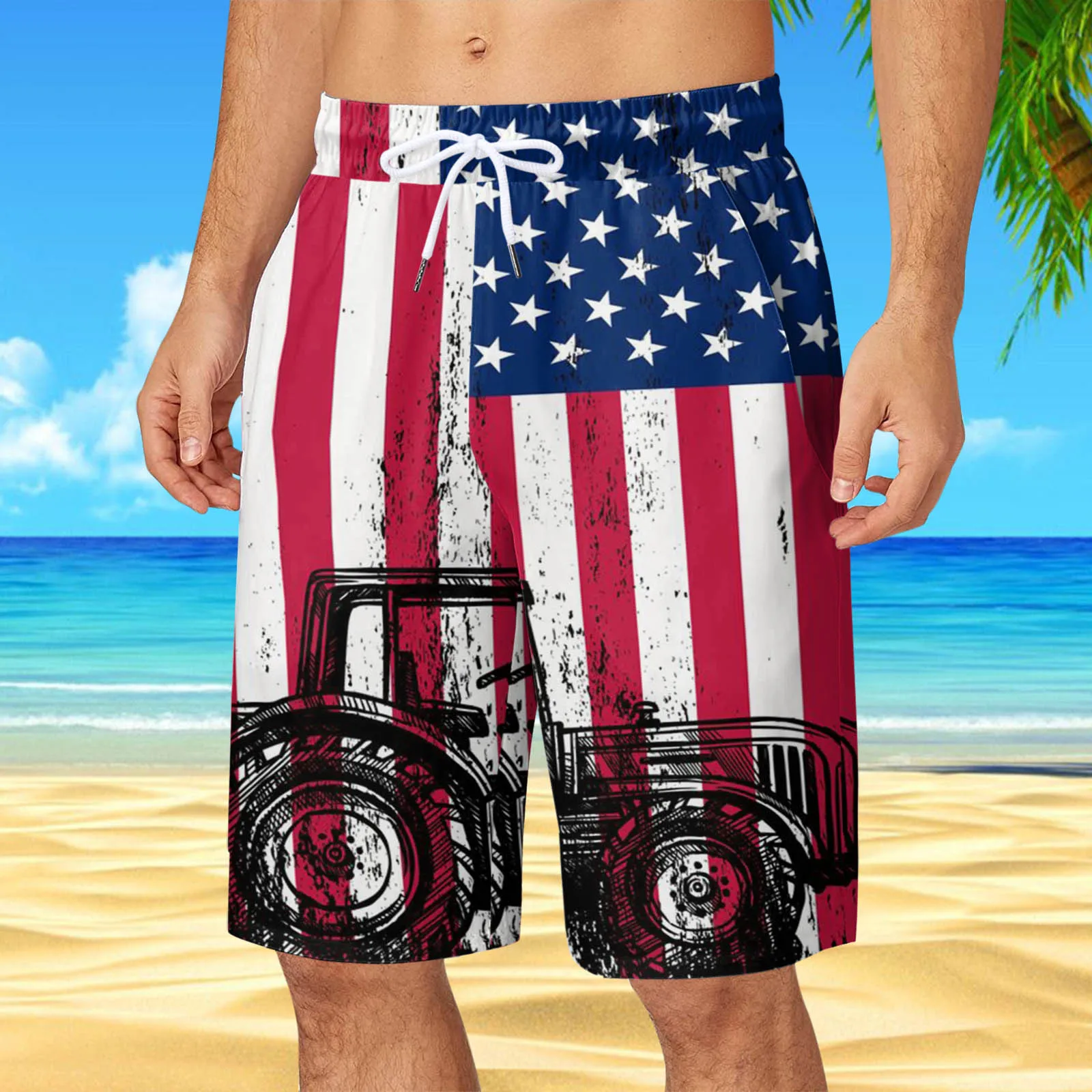 Шорты на День независимости США, мужские гавайские шорты с 3D принтом, купальник, повседневные брюки, мужские и женские плавательные шорты 4