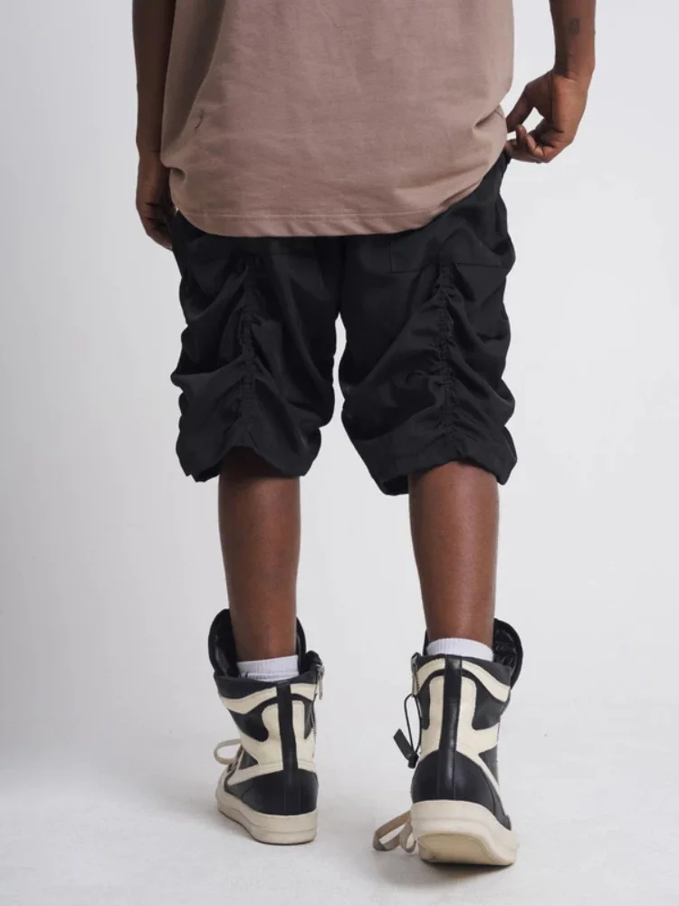 Летние мужские эластичные быстросохнущие шорты с завязками, свободные плиссированные уличные ретро хип-хоп танцевальные рэп спортивные пляжные брюки для путешествий 1