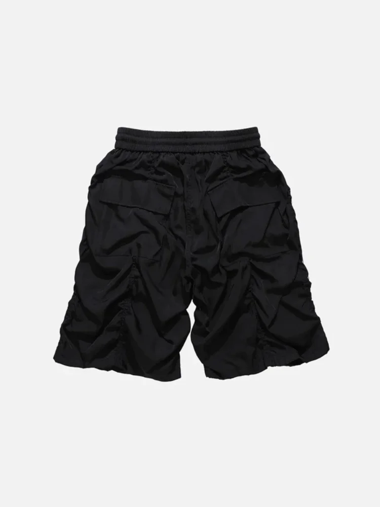 Летние мужские эластичные быстросохнущие шорты с завязками, свободные плиссированные уличные ретро хип-хоп танцевальные рэп спортивные пляжные брюки для путешествий 3