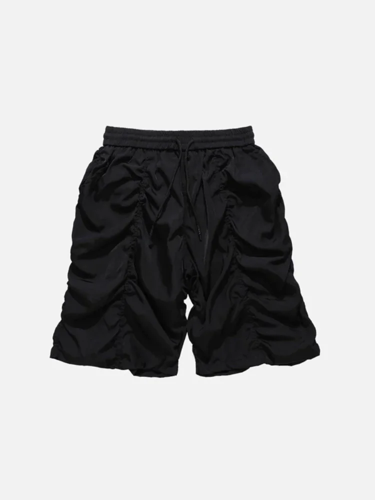 Летние мужские эластичные быстросохнущие шорты с завязками, свободные плиссированные уличные ретро хип-хоп танцевальные рэп спортивные пляжные брюки для путешествий 4