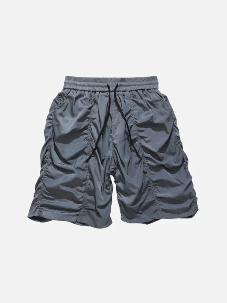 Летние мужские эластичные быстросохнущие шорты с завязками, свободные плиссированные уличные ретро хип-хоп танцевальные рэп спортивные пляжные брюки для путешествий 5