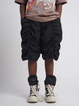 Летние мужские эластичные быстросохнущие шорты с завязками, свободные плиссированные уличные ретро хип-хоп танцевальные рэп спортивные пляжные брюки для путешествий