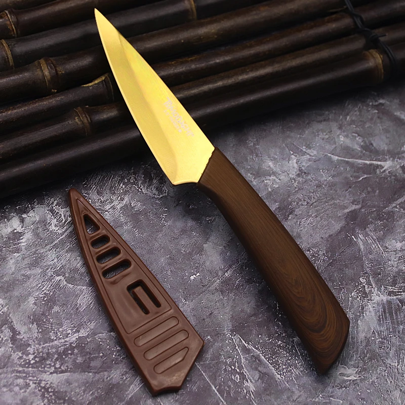 Нож для фруктов из дамасского золота с титановым покрытием, походный нож для фруктов, острый кухонный режущий инструмент из нержавеющей стали 0