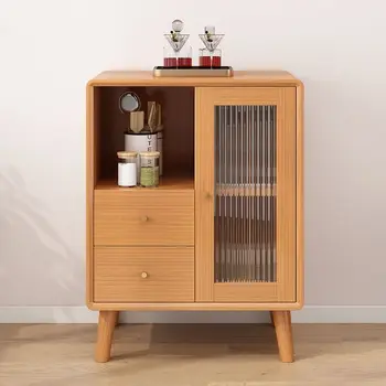 Обеденный шкаф из массива дерева со встроенной облицовкой стены, шкаф для посуды в гостиной, кухонный шкаф для хранения чая в скандинавском стиле