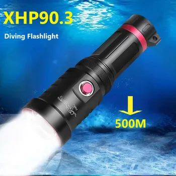 Новый XHP90.3 Профессиональный Светодиодный Фонарик Для дайвинга 18650 Самый Мощный Светодиодный Фонарик Перезаряжаемый Подводный светильник IPX8 500M Diving Light