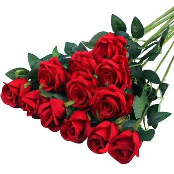 12ШТ Искусственных шелковых цветов Букет искусственных Роз на длинном стебле для домашнего Свадебного украшения Вечеринки