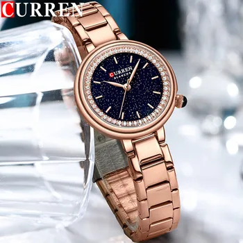 CURREN Модные женские часы, лучший бренд, роскошные Женские наручные часы для девочек, браслет из розового золота и нержавеющей стали, Водонепроницаемые Женские часы 9089