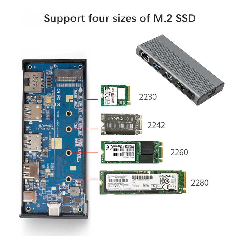 USB C Концентратор Типа C3.1 к M.2 NVME NGFF HD 4K 1000M LAN 10 Гбит/с M.2 SSD Корпус USB C Концентратор Разветвитель для ноутбука MacBook 3
