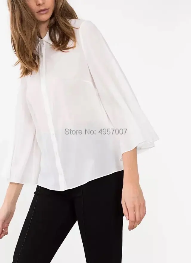 Высококачественная 1005 Белая Однотонная Блузка-Рубашка - 2019ss Женская Рубашка С Длинным Рукавом И Отворотом, Топ 0