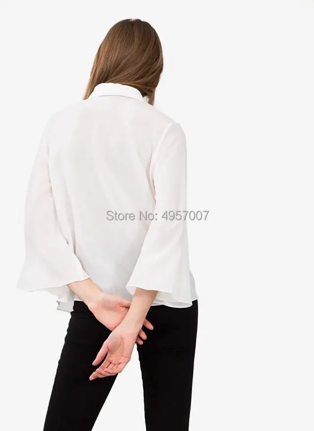 Высококачественная 1005 Белая Однотонная Блузка-Рубашка - 2019ss Женская Рубашка С Длинным Рукавом И Отворотом, Топ 2