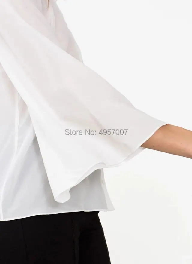 Высококачественная 1005 Белая Однотонная Блузка-Рубашка - 2019ss Женская Рубашка С Длинным Рукавом И Отворотом, Топ 3
