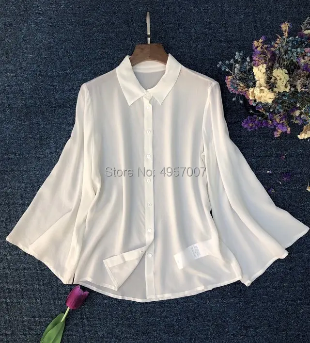 Высококачественная 1005 Белая Однотонная Блузка-Рубашка - 2019ss Женская Рубашка С Длинным Рукавом И Отворотом, Топ 4