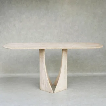 Журнальный столик в гостиной в современном минималистском стиле, винтажный прямоугольный журнальный столик из натурального мрамора и травертина, бежевый