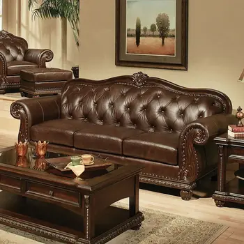 Кожаный подголовник американского кантри-дивана в стиле ретро Anondale из натуральной кожи с зернистым покрытием для эспрессо