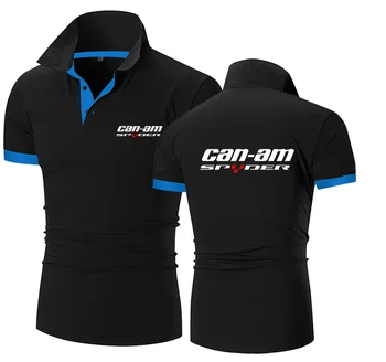 2023 Camisa de polo masculina de algodão, camisa casual de mangas curtas respirável para CAN-AM camisa de tênis de golf