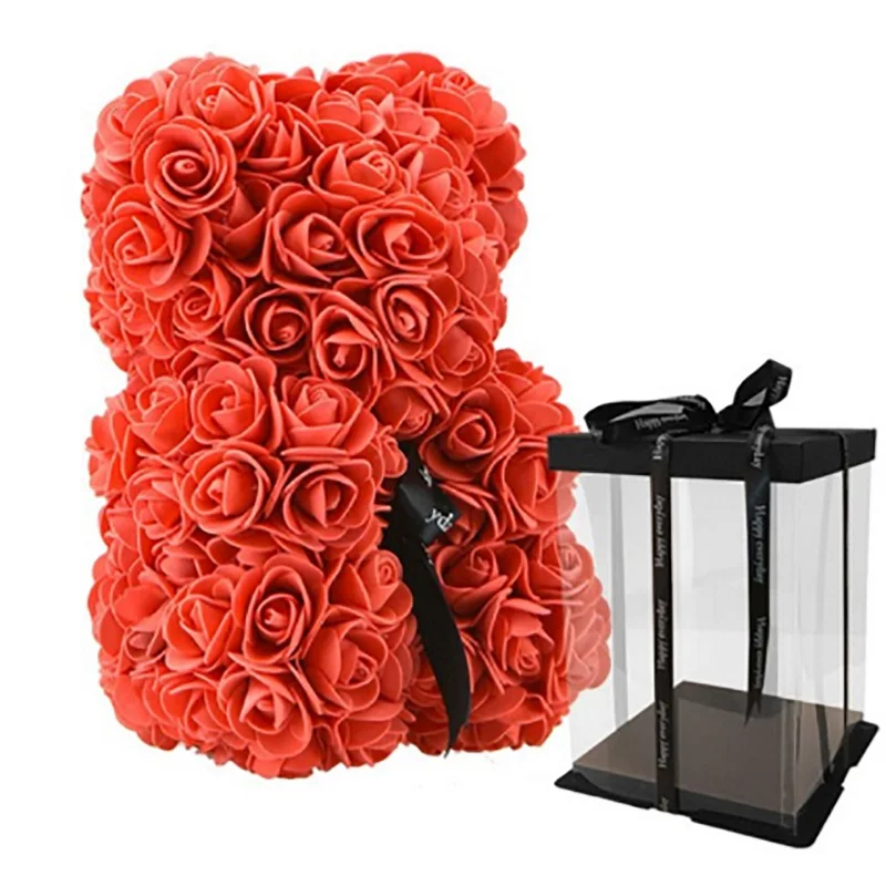 ГОРЯЧИЙ подарок на День Святого Валентина 25 см Красные цветы Плюшевый Мишка Роза искусственные цветы для украшения свадебный цветок подарок подруге 0