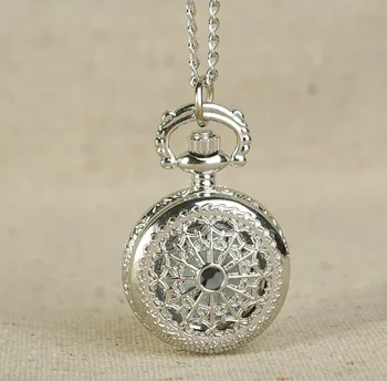 100 шт./лот Винтажные серебряные выдолбленные веб-кварцевые карманные часы Ожерелье Мужчины Женщины карманные часы небольшого размера ожерелье подарочные часы