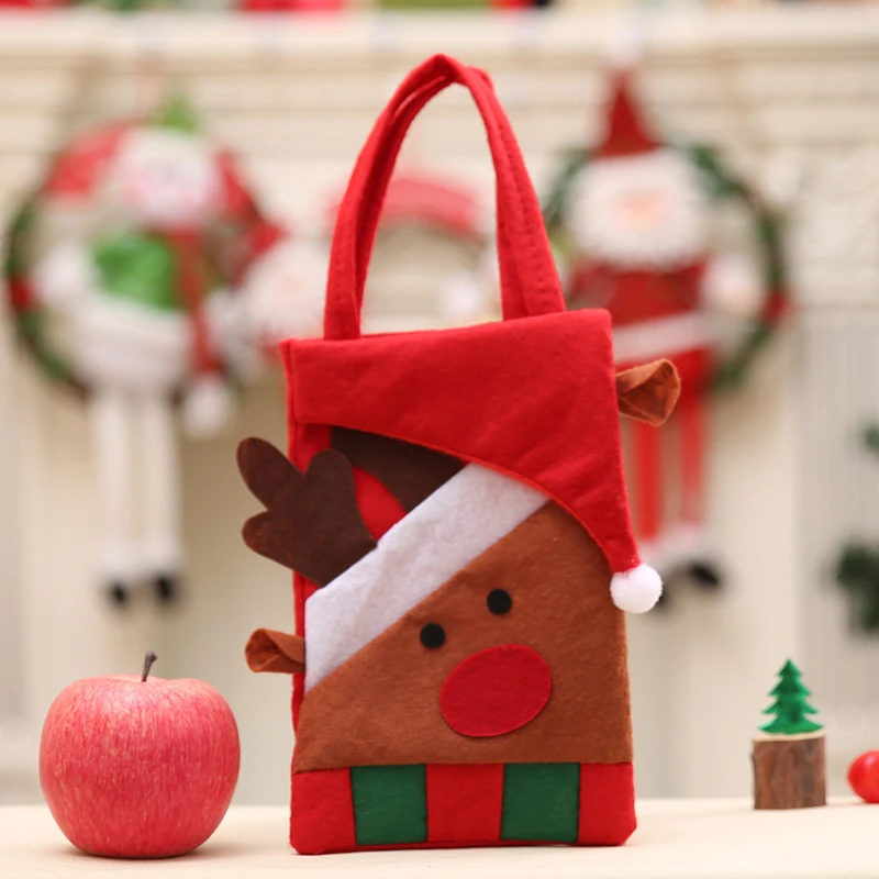 Новые тканевые сумки для хранения рождественских подарков 22*15 см, держатели с рисунком Санта-Клауса и снеговика с ручкой 1
