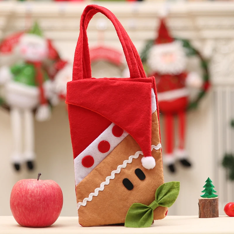 Новые тканевые сумки для хранения рождественских подарков 22*15 см, держатели с рисунком Санта-Клауса и снеговика с ручкой 2