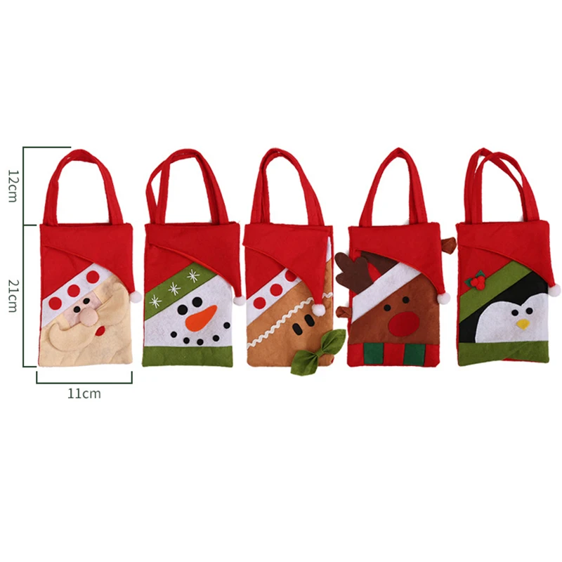 Новые тканевые сумки для хранения рождественских подарков 22*15 см, держатели с рисунком Санта-Клауса и снеговика с ручкой 5