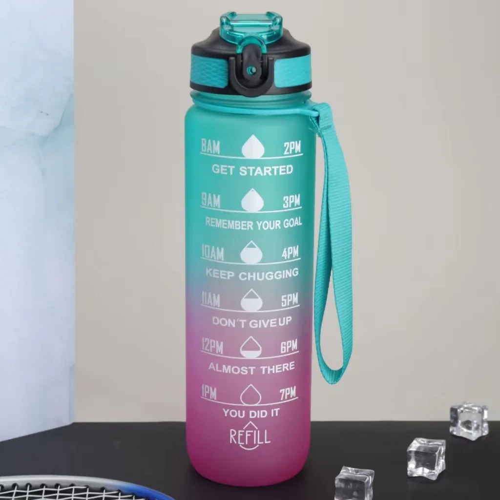 Мотивационная бутылка для воды большой емкости 1000 мл, Градиентный Матовый Пластиковый спортивный стакан для воды с соломинкой для спортзала 3