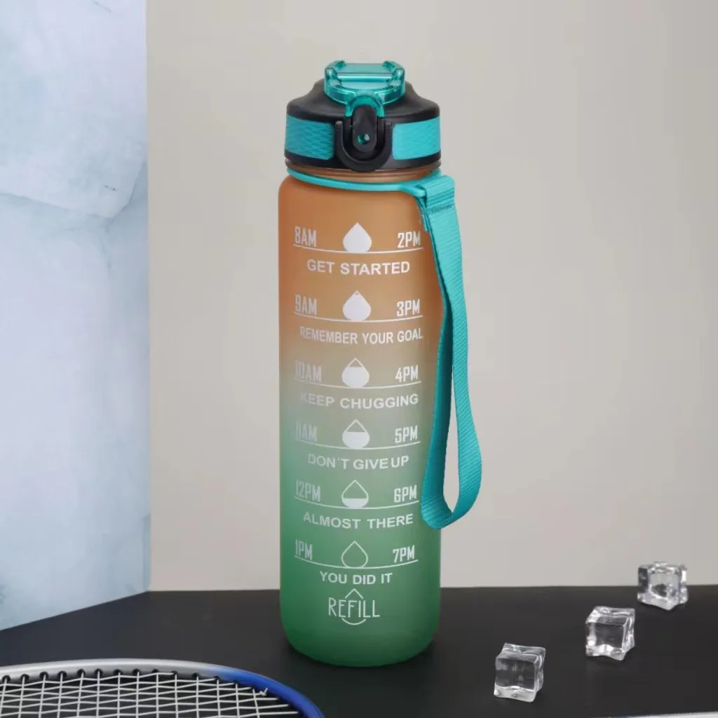 Мотивационная бутылка для воды большой емкости 1000 мл, Градиентный Матовый Пластиковый спортивный стакан для воды с соломинкой для спортзала 4