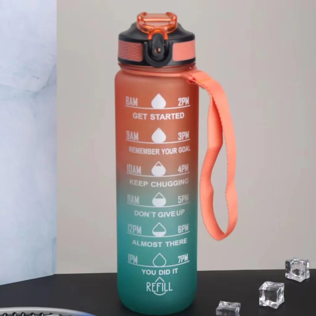 Мотивационная бутылка для воды большой емкости 1000 мл, Градиентный Матовый Пластиковый спортивный стакан для воды с соломинкой для спортзала 5