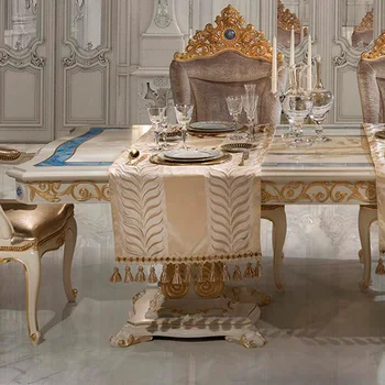 Европейский роскошный длинный обеденный стол с резьбой из цельного дерева, французский придворный обеденный стол в виде ракушки, стул, мебель для виллы, стол на заказ