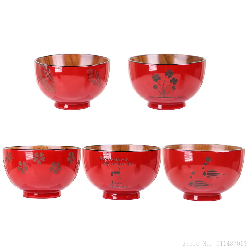 Новая праздничная подарочная чаша хозяйственные ресторанные принадлежности с резьбой по японскому цветочному узору свадебный подарок новогодняя красная деревянная чаша 0