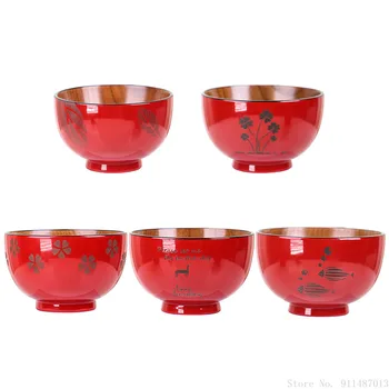 Новая праздничная подарочная чаша хозяйственные ресторанные принадлежности с резьбой по японскому цветочному узору свадебный подарок новогодняя красная деревянная чаша