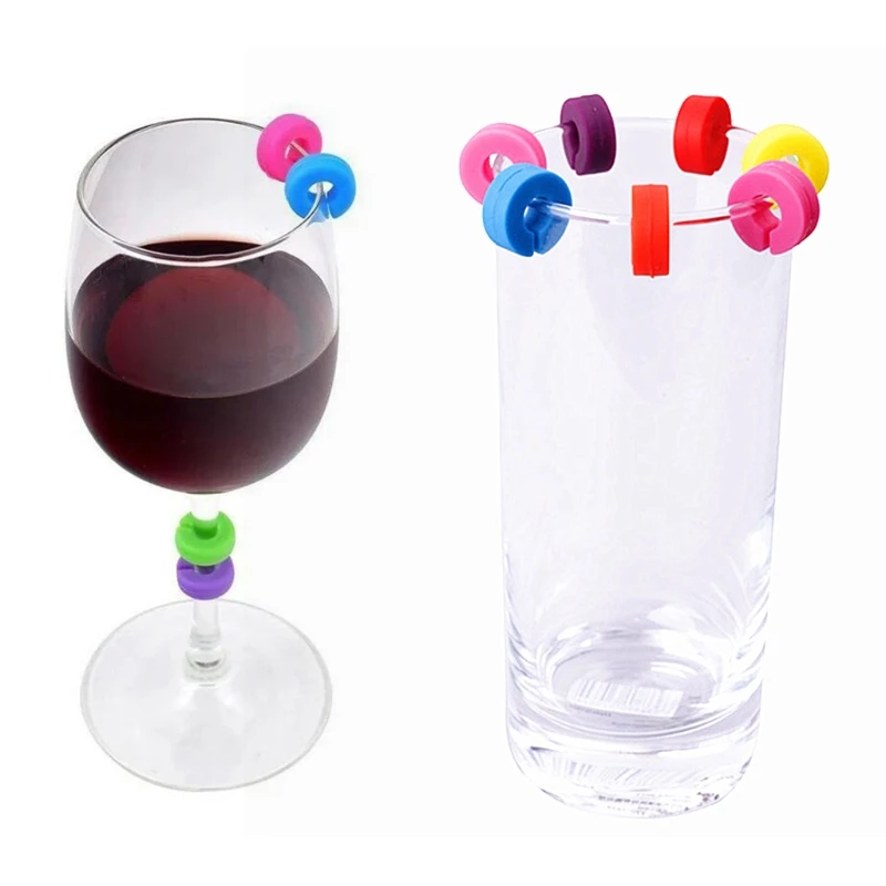 Маркеры для бокалов для вина Набор из 12 мини-круглых силиконовых брелоков для бокалов для напитков, бирки-распознаватели, этикетки для стаканов, вывески для аксессуаров для вечеринок и баров 4