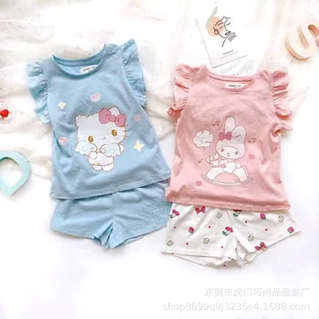 Sanrio Mymelody Hellokitty/ Новый детский летний комплект с короткими рукавами, удобная пижама, Тонкая одежда для кондиционирования воздуха