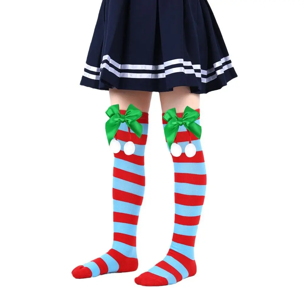 Рождественские носки с антифрикционным покрытием, милый бантик, шарик для волос, Рождественские чулки из полиэстера, Детские носки в полоску, детские 4