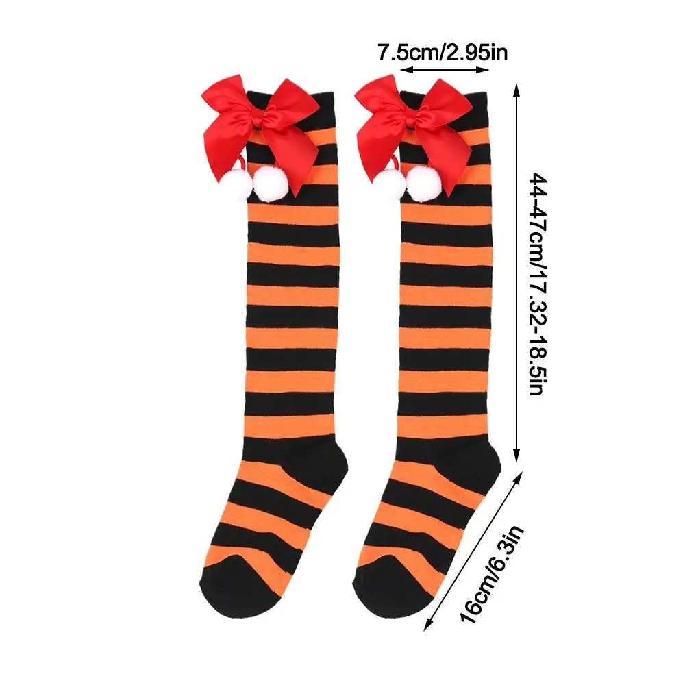Рождественские носки с антифрикционным покрытием, милый бантик, шарик для волос, Рождественские чулки из полиэстера, Детские носки в полоску, детские 5
