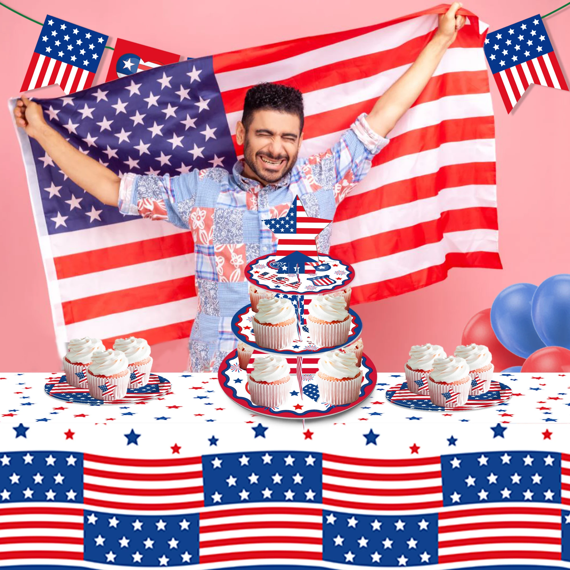 3-х Уровневый США, 4 июля, Подставка для кексов, День Рождения, Десерт, Подставка для торта, День Независимости, Принадлежности для украшения кексов 0