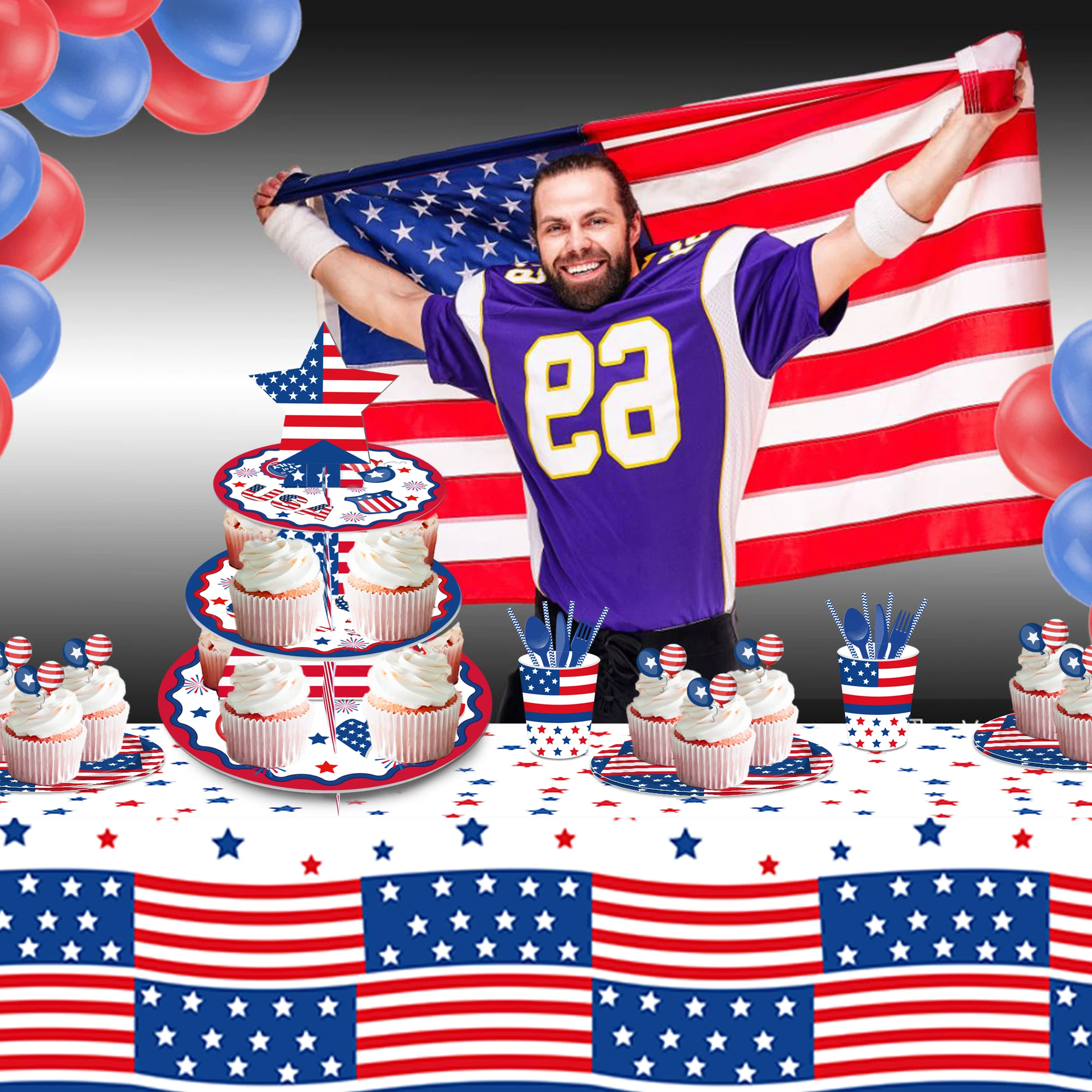 3-х Уровневый США, 4 июля, Подставка для кексов, День Рождения, Десерт, Подставка для торта, День Независимости, Принадлежности для украшения кексов 4