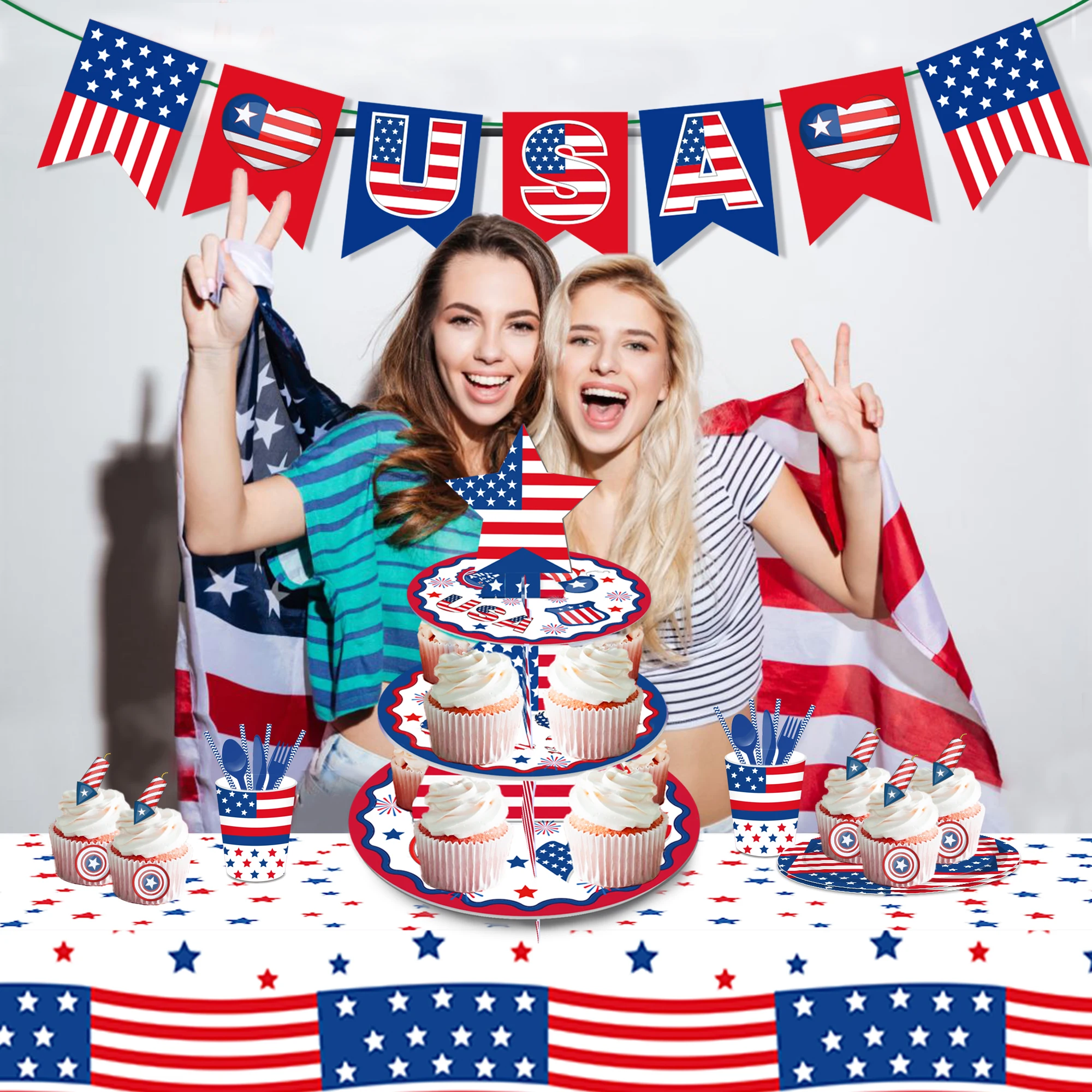 3-х Уровневый США, 4 июля, Подставка для кексов, День Рождения, Десерт, Подставка для торта, День Независимости, Принадлежности для украшения кексов 5