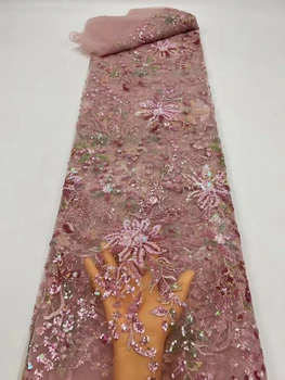 Сетчатая кружевная ткань в нигерийском стиле с блестками ручной работы, Африка 2022, высококачественное роскошное тюлевое кружево из бисера для пошива свадебных вечерних платьев