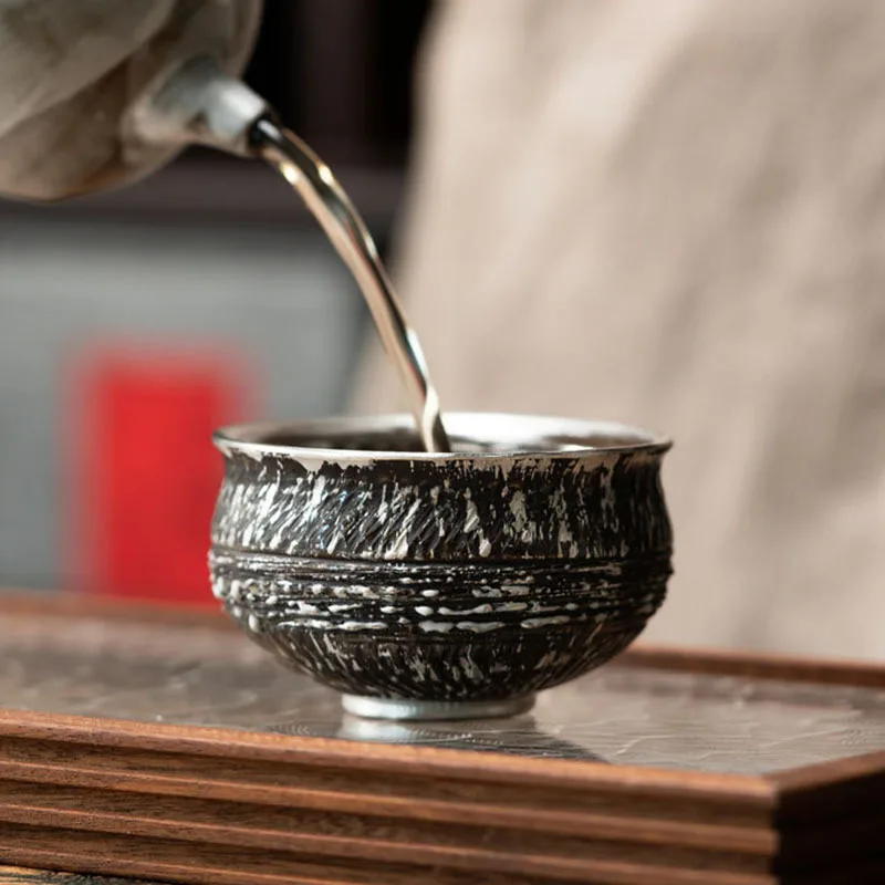 Керамическая чашка в стиле ретро, Чернильно-серая, Креативная Серебряная чашка Архат, Домашняя Позолоченная Серебряная чашка, Маленькая Чашка для хозяина, Персонализированные подарки 1