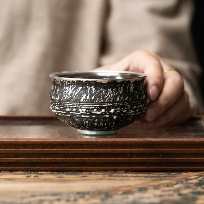 Керамическая чашка в стиле ретро, Чернильно-серая, Креативная Серебряная чашка Архат, Домашняя Позолоченная Серебряная чашка, Маленькая Чашка для хозяина, Персонализированные подарки 3
