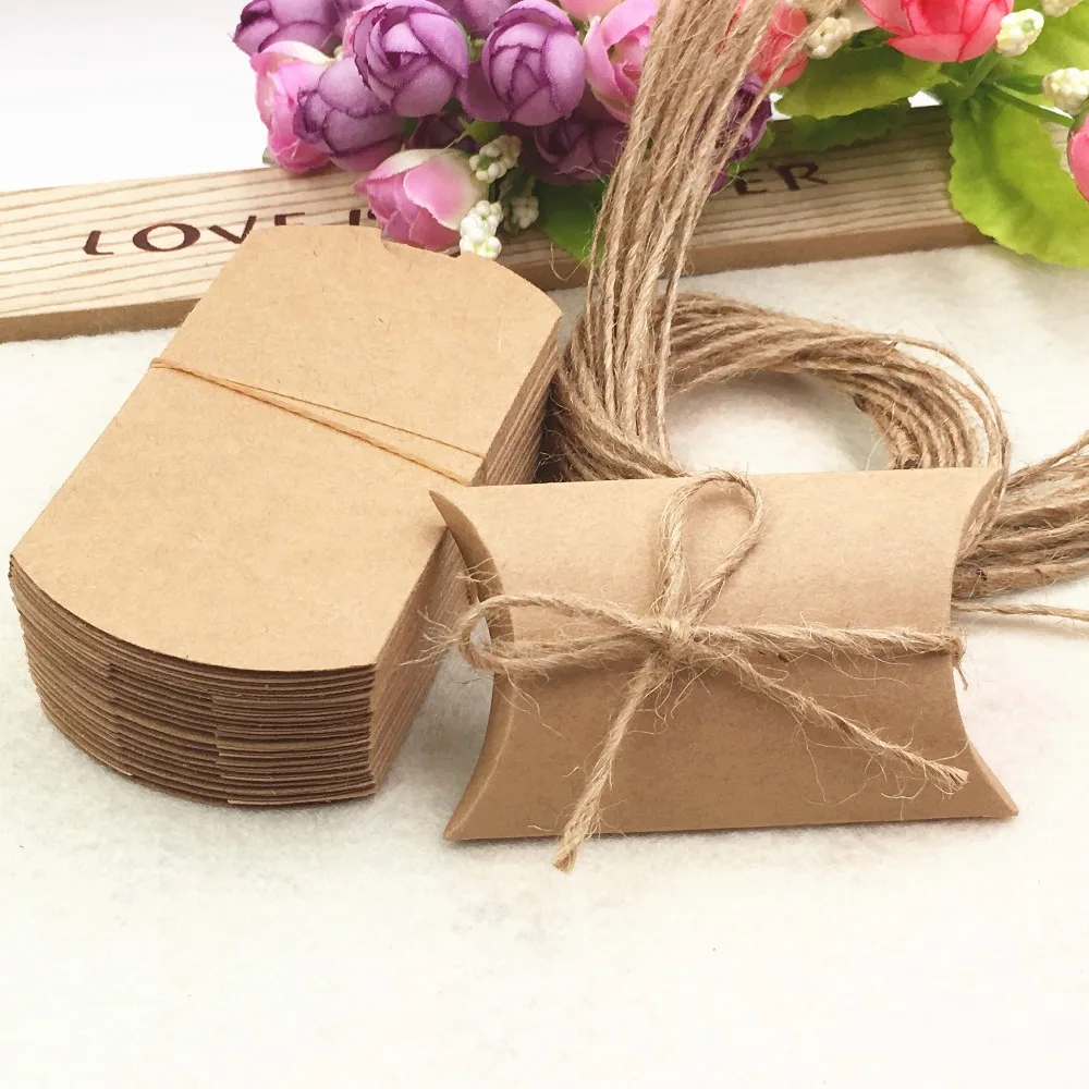 Натуральная коричневая коробка для подушек из картона Без конопляных нитей Высококачественная упаковка для конфет Обычные коробки для хранения одежды Кейсы 20 шт. /лот 0